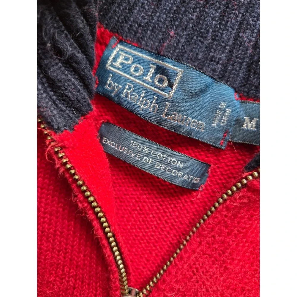 Polo Ralph Lauren Mens Red 100% Cotton Quarter Zip Pullover Sweater Medium